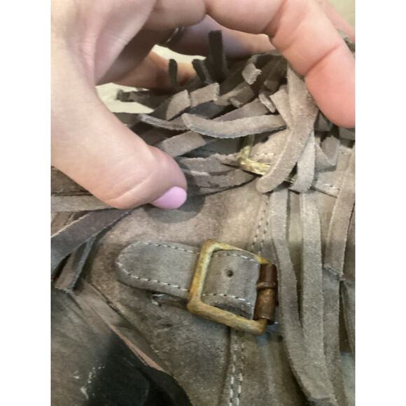 Freebird by Steven Belle Suede Double Buckle Fringe Ankle Heeled Booties US 8 - Picture 5 of 13